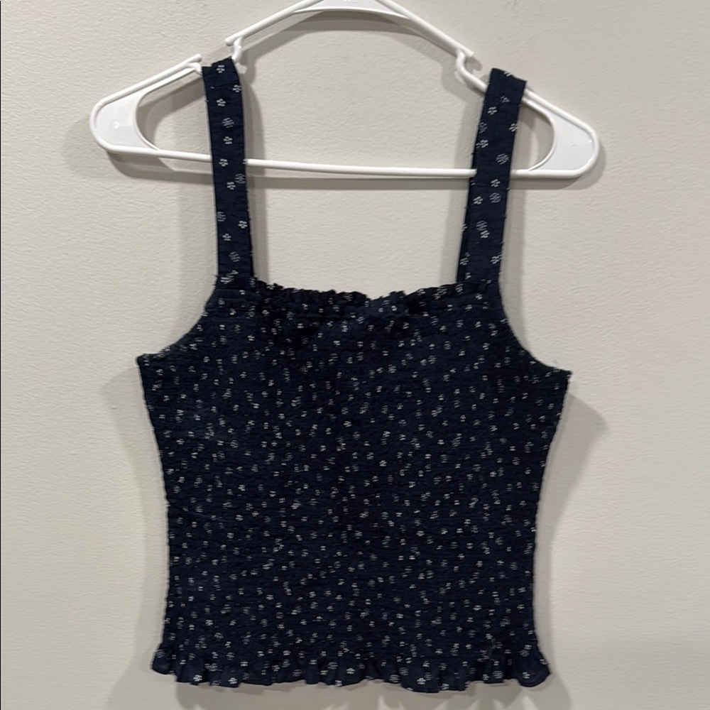 Floral Navy Blue Women's Tank Top Size Small EUC